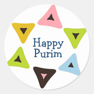 Redonda "Escudo de Hamantaschen" Feliz Pegatina de Purim