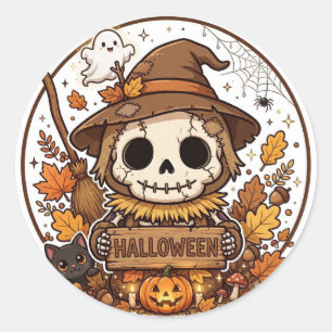 Redonda Espantapájaros Círculo Pegatina Halloween Calabaza