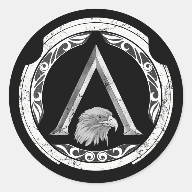 Redonda Espartano Águila Griego Escudo Pegatina redondo cl (Anverso)