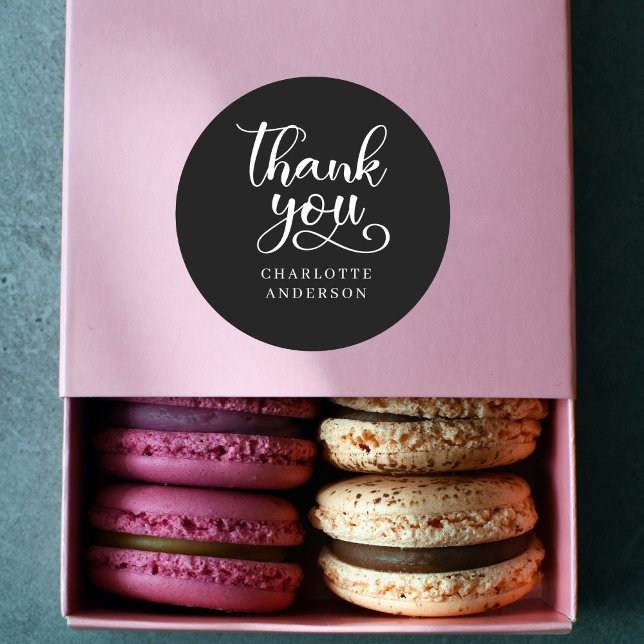 Redonda Específico del cliente, negro ¡Gracias! pegatina (Subido por el creador)