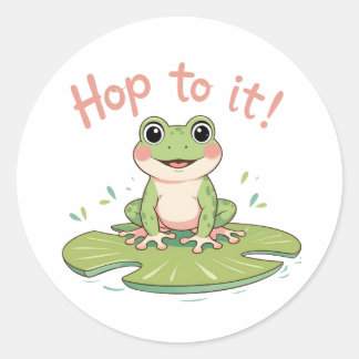 Redonda ¡Espera! Pegatina Cute Frog Lily Pad