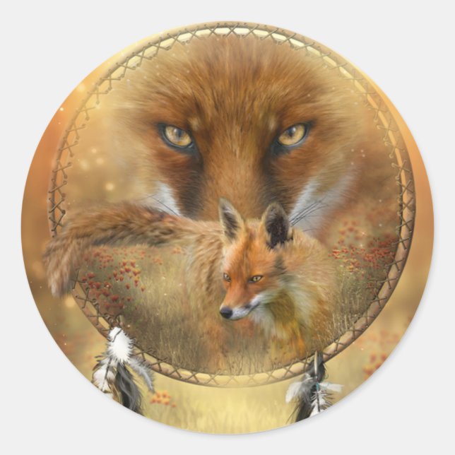 Redonda Espíritu Del Pegatina De Arte De Fox Roja (Anverso)