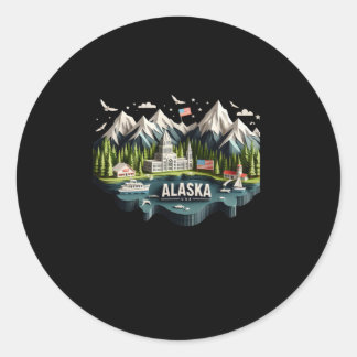 Redonda Estado De Alaska En Pegatina Estadounidense