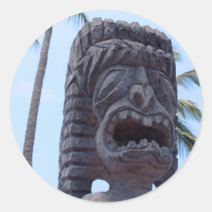 Redonda Estatua de Tiki en Kona, Hawaii - Pegatina