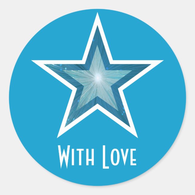 Redonda Estrella azul "Con amor" azul pegatina redondo (Anverso)
