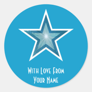 Redonda Estrella azul "Con amor de", azul pegatina