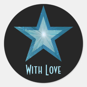 Redonda Estrella azul 'Con amor' negro redondo pegatina