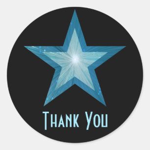 Redonda Estrella azul "Gracias" pegatina redondo negro