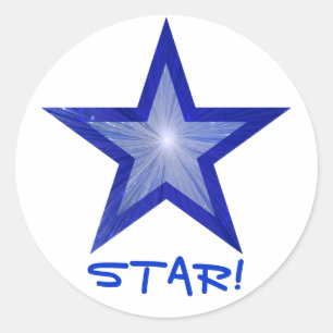 Redonda Estrella azul oscuro 'STAR!' pegatina blanco redon