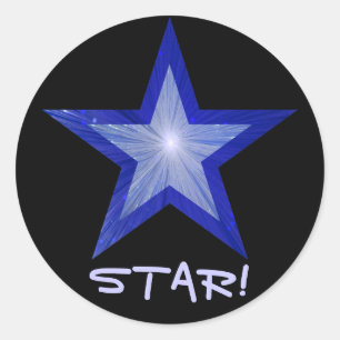 Redonda Estrella azul oscuro 'STAR!' pegatina redondo negr