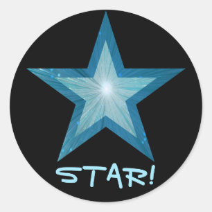 Redonda Estrella azul 'STAR!' pegatina redondo negro