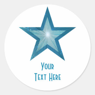 Redonda Estrella azul 'Tu texto' pegatina redondo blanco