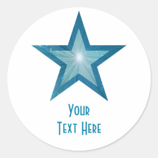 Redonda Estrella azul 'Tu texto' pegatina redondo blanco