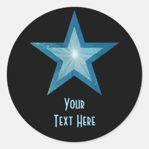 Redonda Estrella azul 'Tu texto' pegatina redondo negro