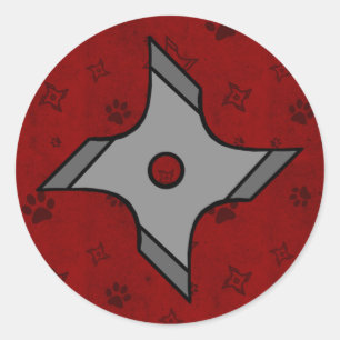 Redonda Estrella De Shuriken Ninja En Pegatina Rojo