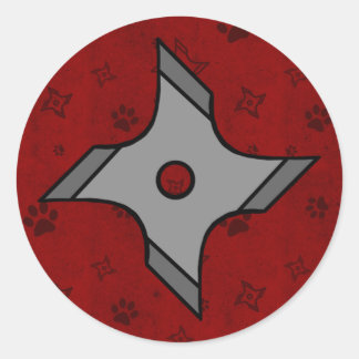 Redonda Estrella De Shuriken Ninja En Pegatina Rojo