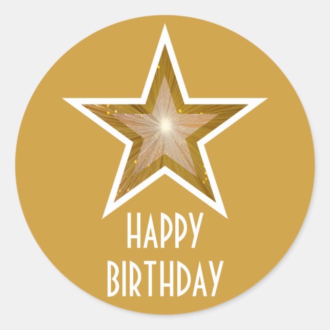 Redonda Estrella dorada 'Feliz cumpleaños' ronda pegatina  (Anverso)