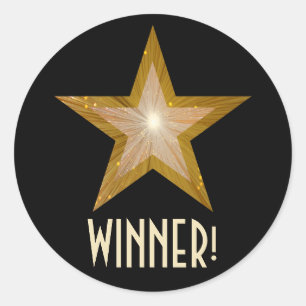 Redonda Estrella dorada 'WINNER!' pegatina redondo negro