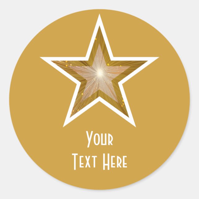 Redonda Estrella "Gold" "Your Text" pegatina redondo amari (Anverso)