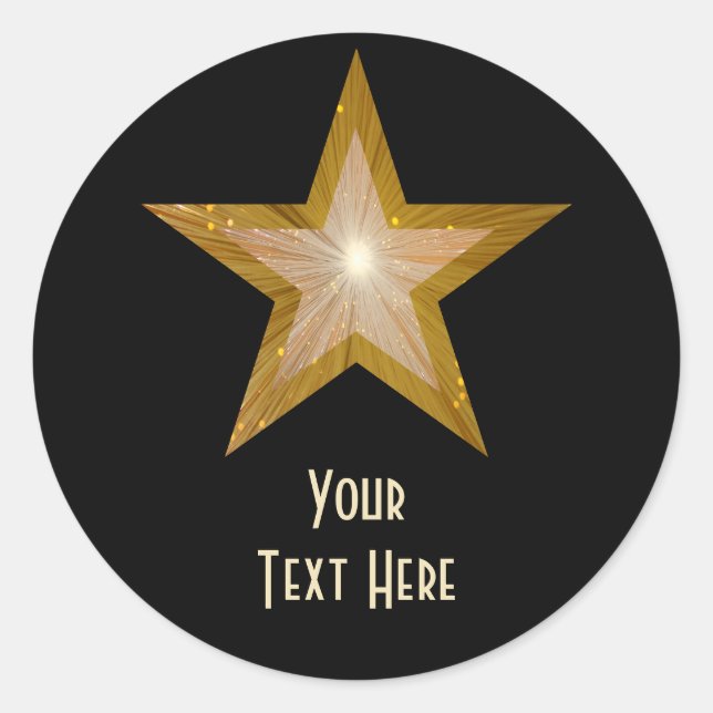 Redonda Estrella "Gold" "Your Text" pegatina redondo negro (Anverso)