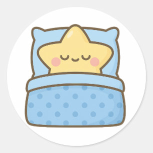 Redonda Estrella Kawaii en la Cama – Pegatina Transparente