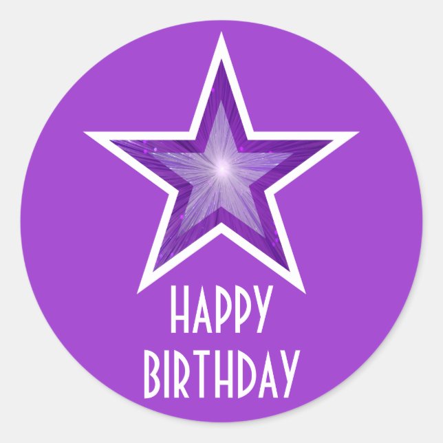 Redonda Estrella morada 'Cumpleaños feliz' ronda pegatina  (Anverso)