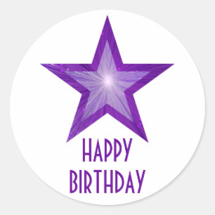 Redonda Estrella morada 'Feliz cumpleaños', pegatina blan