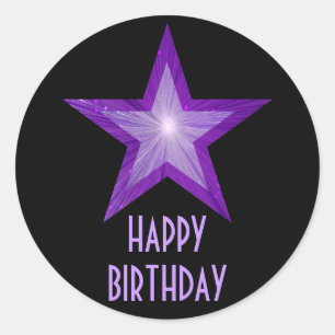 Redonda Estrella morada 'Feliz cumpleaños' ronda pegatina