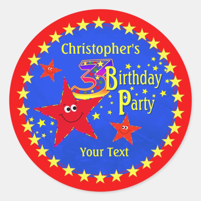 Redonda Estrella Roja 3 Fiesta de cumpleaños Pegatina de r (Anverso)