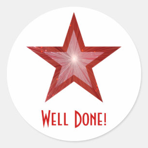 Redonda Estrella roja '¡Bien hecho!' blanco pegatina redon