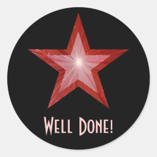 Redonda Estrella roja '¡Bien hecho!' pegatina redondo negr