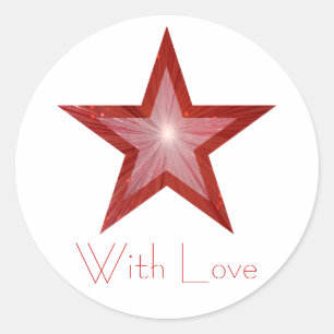 Redonda Estrella roja 'Con amor' blanco redondo pegatina