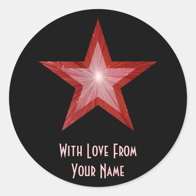 Redonda Estrella roja 'Con amor de'', pegatina negro (Anverso)