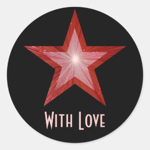 Redonda Estrella roja 'Con amor' negro redondo pegatina