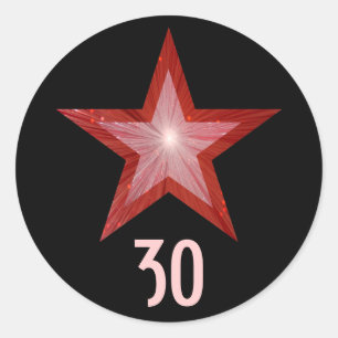Redonda Estrella roja de edad "30" pegatina negro redondo