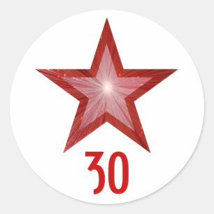 Redonda Estrella roja de edad "30" pegatina redondo blanco