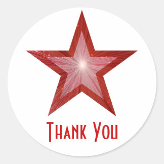 Redonda Estrella roja "Gracias" blanco redondo pegatina