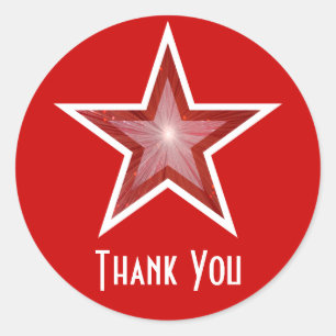 Redonda Estrella roja "Gracias" pegatina rojo