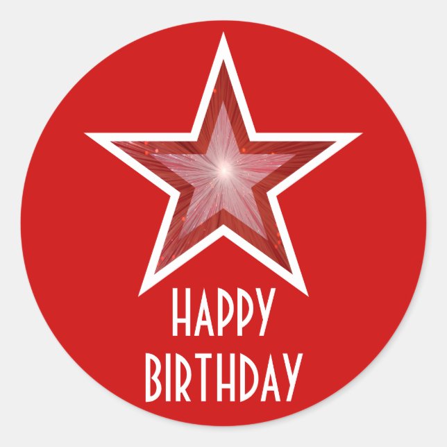 Redonda Estrella roja: pegatina rojo "Feliz cumpleaños" (Anverso)
