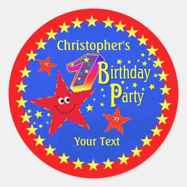 Redonda Estrella Roja Primer Fiesta de cumpleaños Pegatina (Anverso)