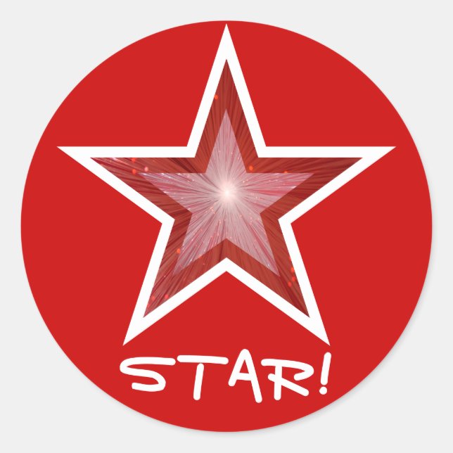 Redonda Estrella roja 'STAR!', pegatina rojo (Anverso)