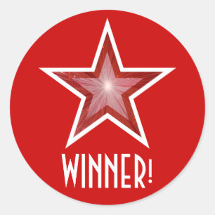 Redonda Estrella roja 'WINNER!' ronda pegatina roja