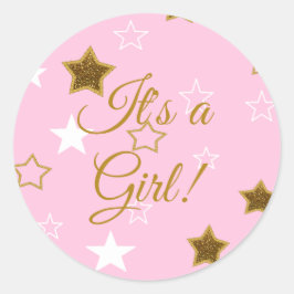 Redonda Estrellas rosas y doradas es un Pegatina Baby Show