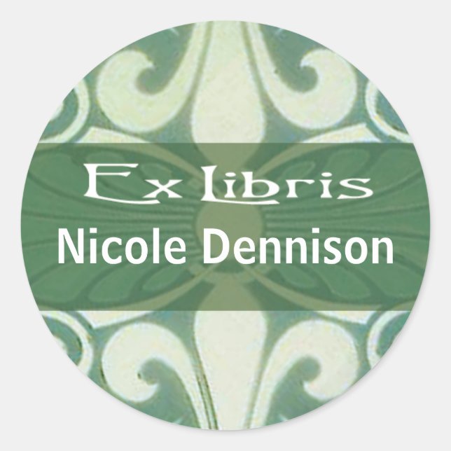 Redonda Ex Libris Bookplate Pegatina (Tilo green) (Anverso)