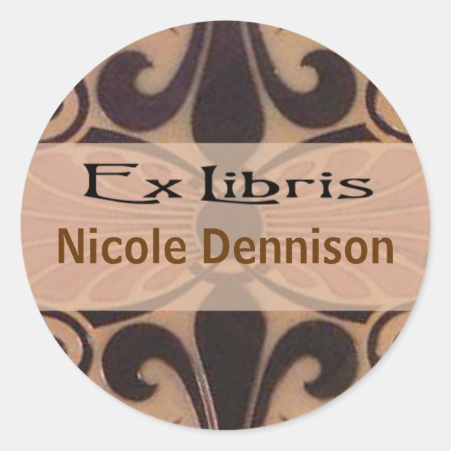 Redonda Ex Libris Bookplate Pegatina (Tilo mocha) (Anverso)