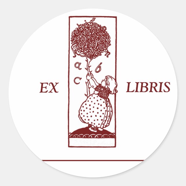 Redonda EX LIBRIS Pegatina de placa de biblioteca de árbol (Anverso)