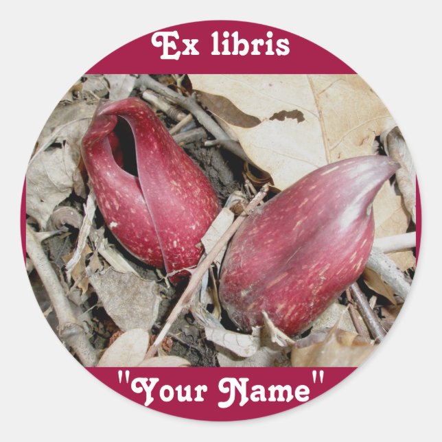 Redonda Ex libris Skunk Cabbage Bloom Pegatina (Anverso)