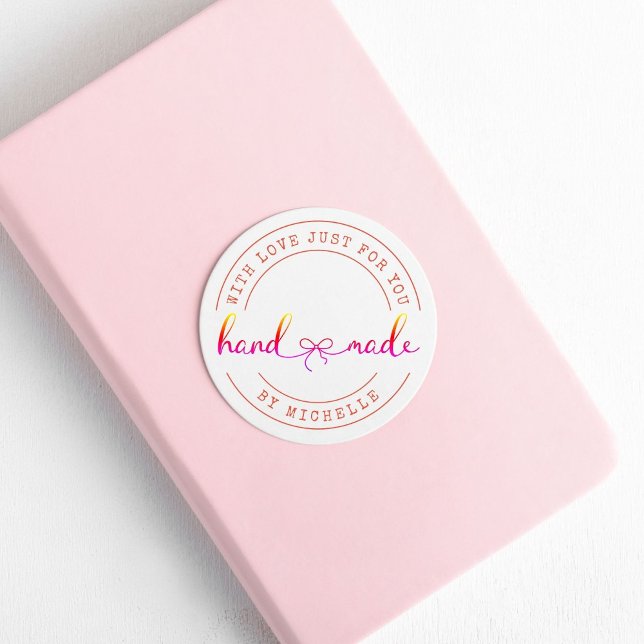 Redonda Fabricado a mano con amor Elegante Pegatina de pro (Subido por el creador)