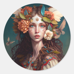 Redonda Fairy Chica Fantasy Art Classic Round Pegatina