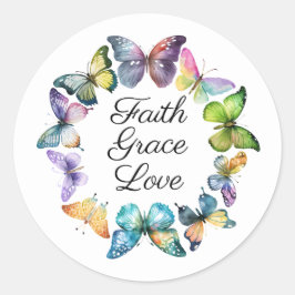 Redonda Faith, Grace y Love Butterfly Pegatina